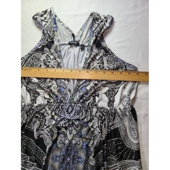 Apt. 9 Paisley Tank Dress Size Small Black Purple Sleeveless V-Neck Stretch - Picture 8 of 10